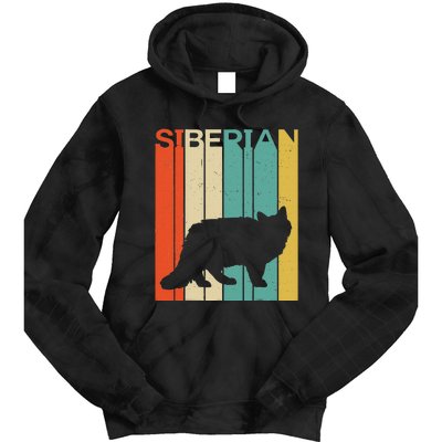 Retro Vintage Siberian Cat Silhouette Siberian Cat Lover Tie Dye Hoodie