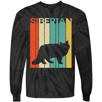 Retro Vintage Siberian Cat Silhouette Siberian Cat Lover Tie-Dye Long Sleeve Shirt