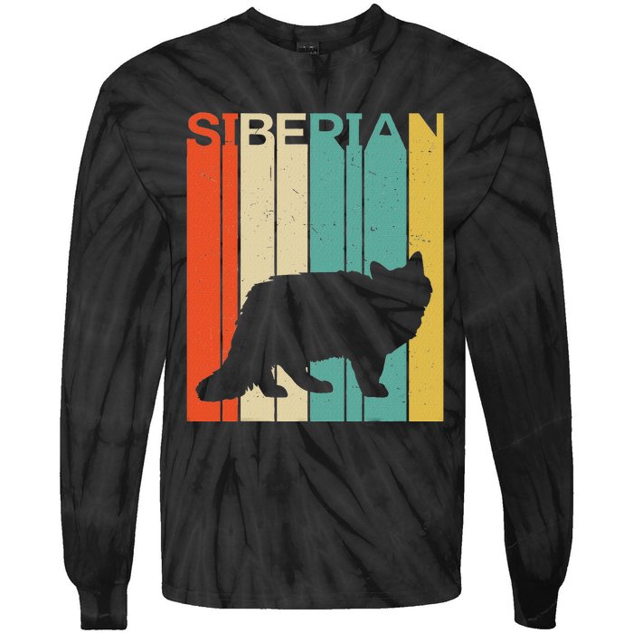 Retro Vintage Siberian Cat Silhouette Siberian Cat Lover Tie-Dye Long Sleeve Shirt