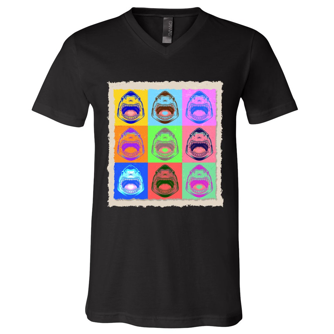 Retro Vintage Shark Attack Pop Art Poster V-Neck T-Shirt