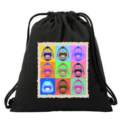 Retro Vintage Shark Attack Pop Art Poster Drawstring Bag