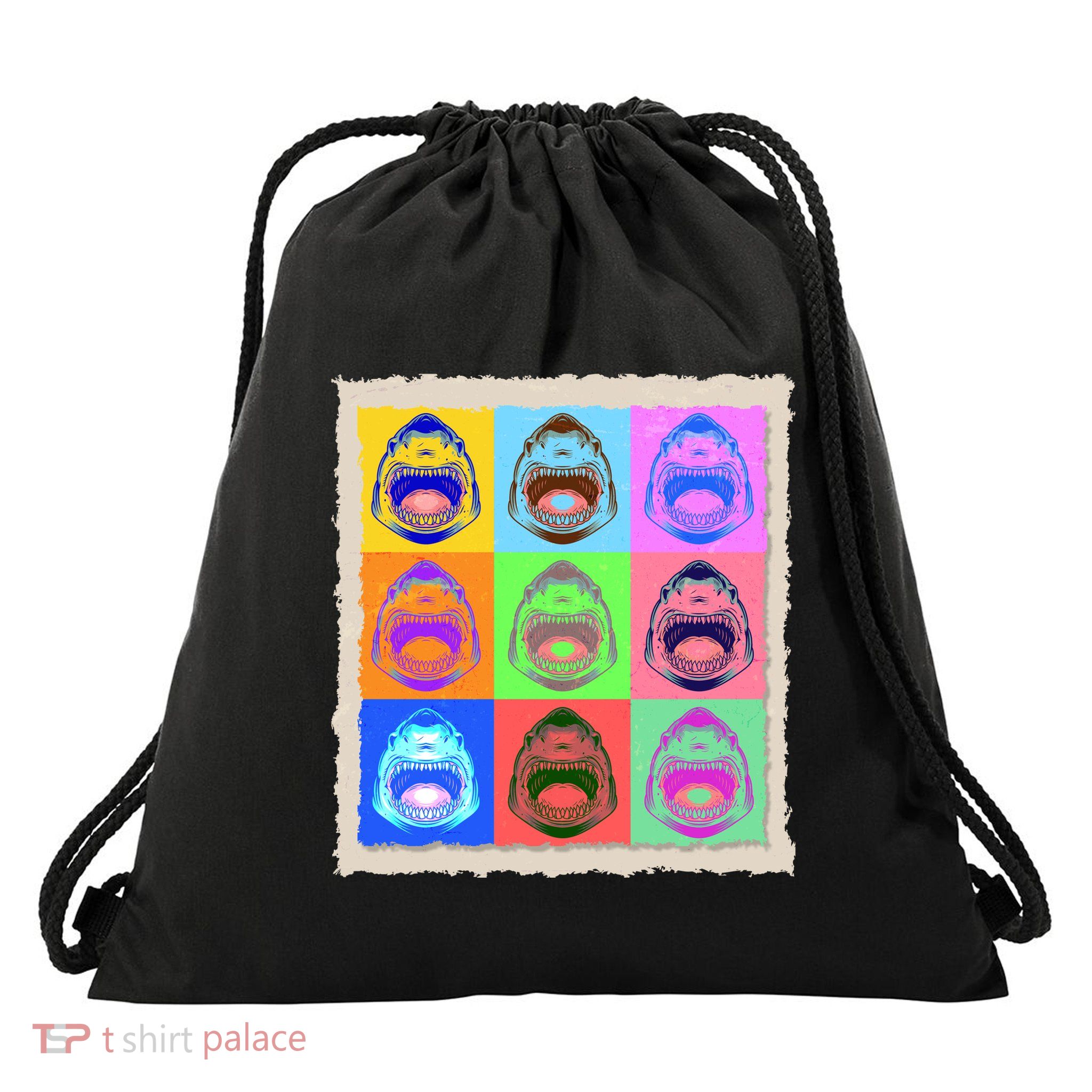 Retro Vintage Shark Attack Pop Art Poster Drawstring Bag