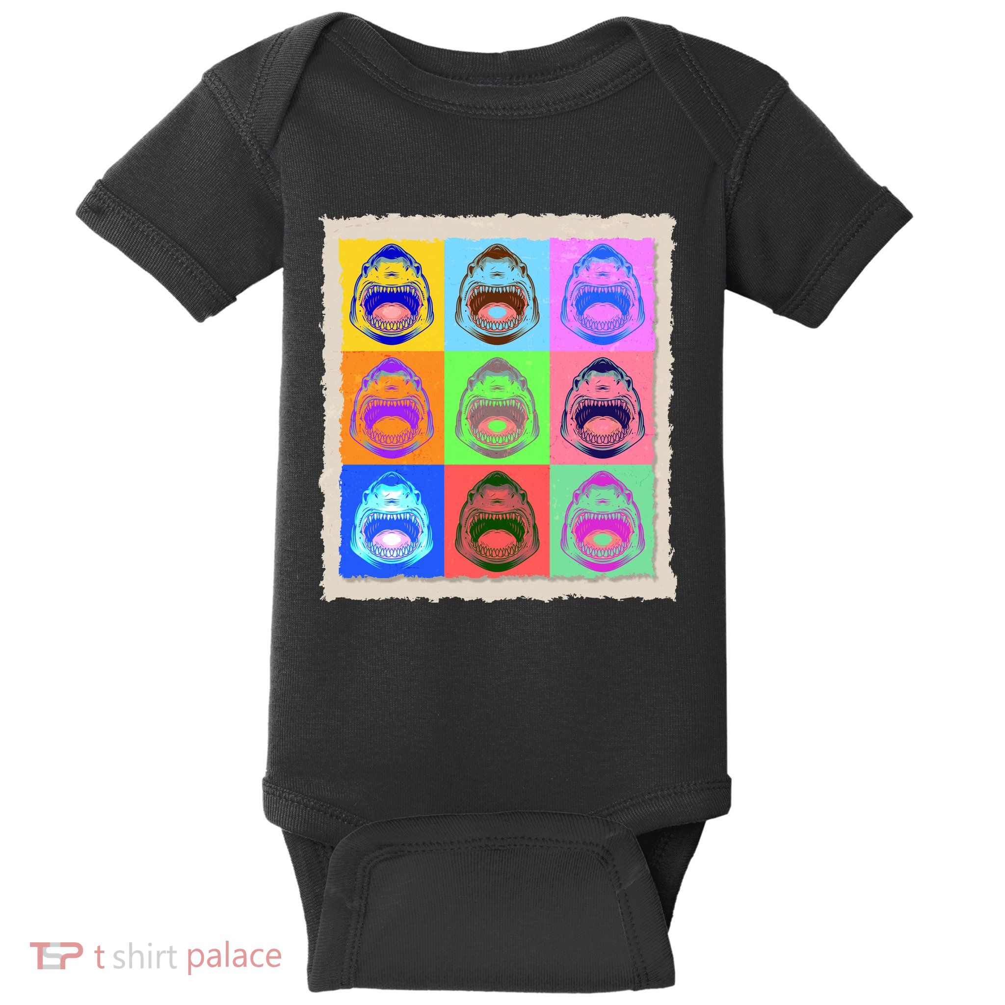 Retro Vintage Shark Attack Pop Art Poster Baby Bodysuit