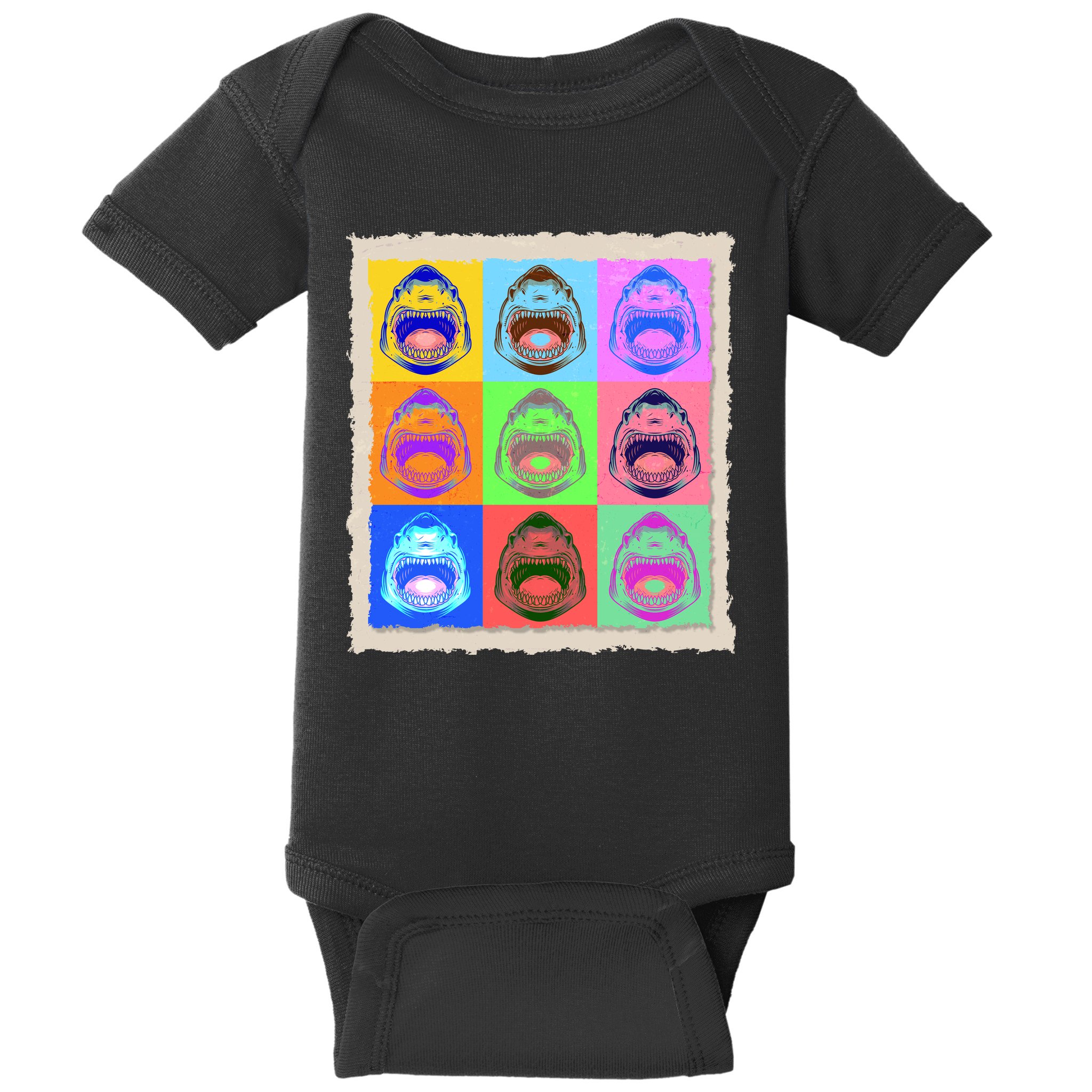 Retro Vintage Shark Attack Pop Art Poster Baby Bodysuit