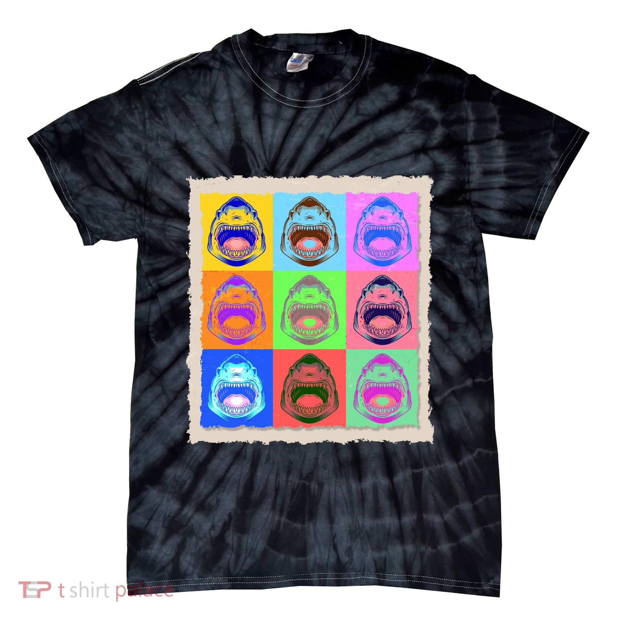Retro Vintage Shark Attack Pop Art Poster Tie-Dye T-Shirt