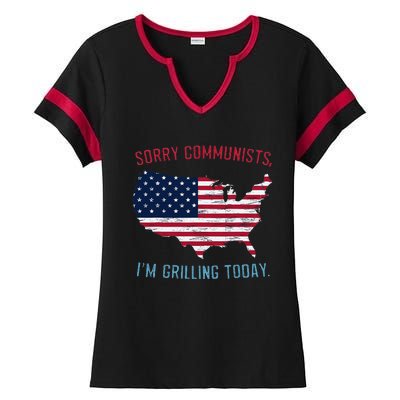 Retro Vintage Sorry Communists IM Grilling Today Bbq Ladies Halftime Notch Neck Tee