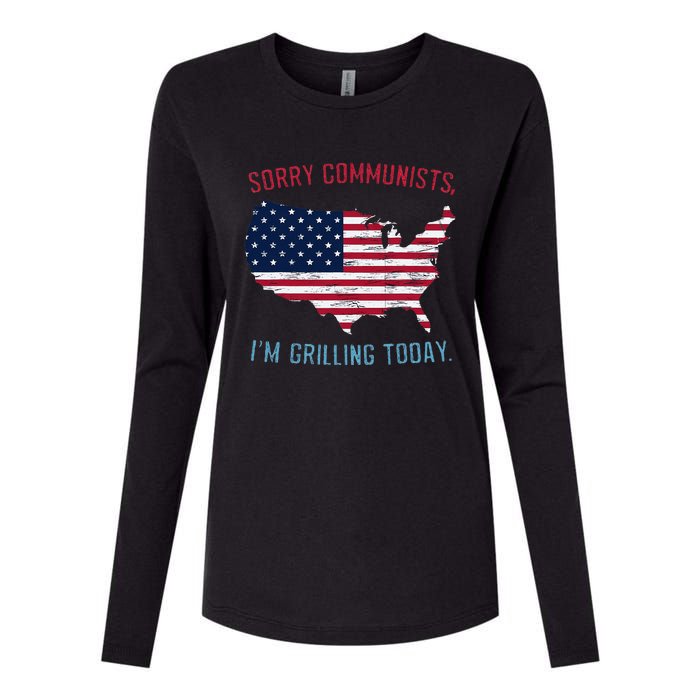 Retro Vintage Sorry Communists IM Grilling Today Bbq Womens Cotton Relaxed Long Sleeve T-Shirt