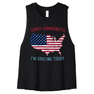 Retro Vintage Sorry Communists IM Grilling Today Bbq Women's Racerback Cropped Tank