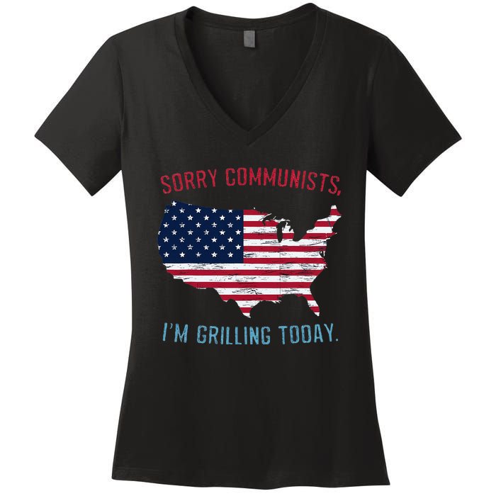 Retro Vintage Sorry Communists IM Grilling Today Bbq Women's V-Neck T-Shirt