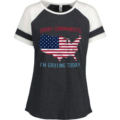 Retro Vintage Sorry Communists IM Grilling Today Bbq Enza Ladies Jersey Colorblock Tee