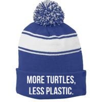 Retro Vintage Skip The Straw Save A Turtle Funny Sea Animal Meaningful Gift Stripe Pom Pom Beanie