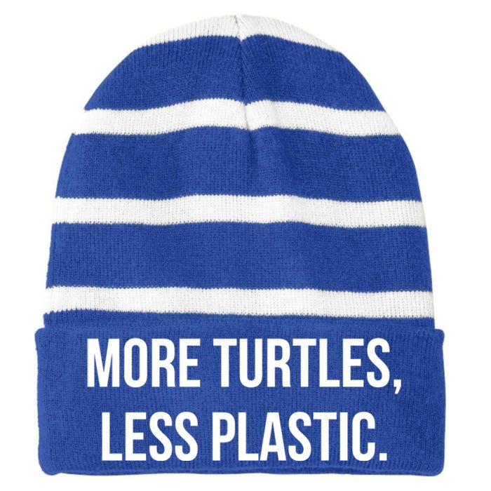 Retro Vintage Skip The Straw Save A Turtle Funny Sea Animal Meaningful Gift Striped Beanie with Solid Band