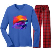 Retro Vintage Skip The Straw Save A Turtle Funny Sea Turtle Gift Women's Long Sleeve Flannel Pajama Set 