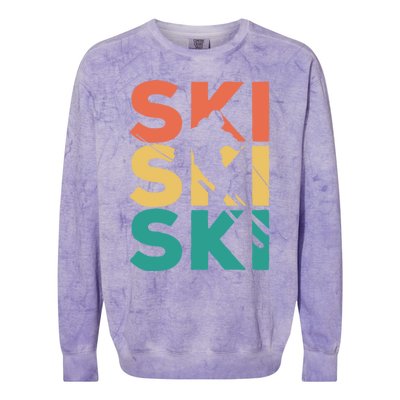 Retro Vintage Skiing Gift For Skiers Gift Colorblast Crewneck Sweatshirt