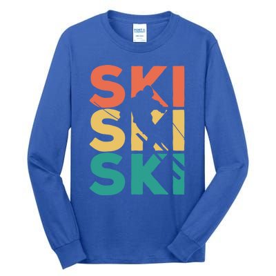 Retro Vintage Skiing Gift For Skiers Gift Tall Long Sleeve T-Shirt