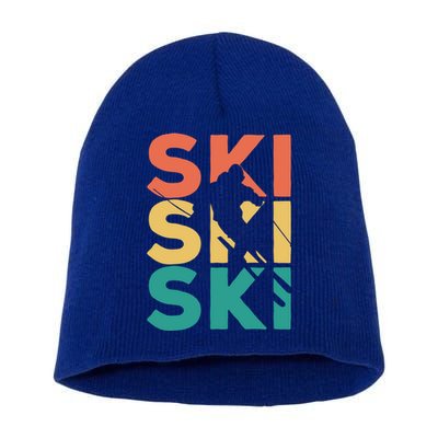 Retro Vintage Skiing Gift For Skiers Gift Short Acrylic Beanie