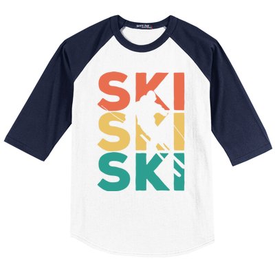 Retro Vintage Skiing Gift For Skiers Gift Baseball Sleeve Shirt