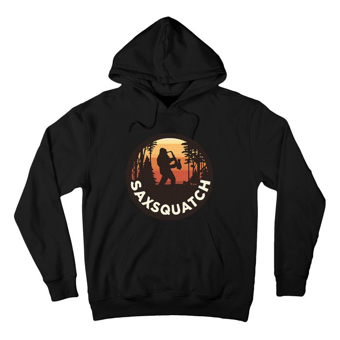 Retro Vintage Sax Squatch Yeti Bigfoot Playing Saxophone Hoodie