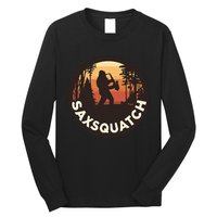 Retro Vintage Sax Squatch Yeti Bigfoot Playing Saxophone Long Sleeve Shirt