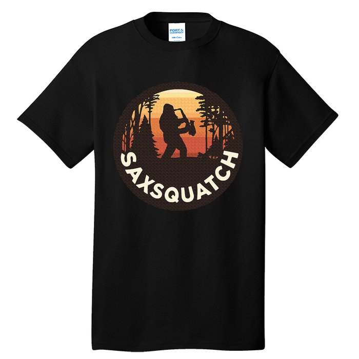 Retro Vintage Sax Squatch Yeti Bigfoot Playing Saxophone Tall T-Shirt