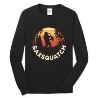 Retro Vintage Sax Squatch Yeti Bigfoot Playing Saxophone Tall Long Sleeve T-Shirt