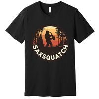 Retro Vintage Sax Squatch Yeti Bigfoot Playing Saxophone Premium T-Shirt