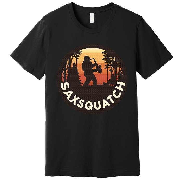 Retro Vintage Sax Squatch Yeti Bigfoot Playing Saxophone Premium T-Shirt