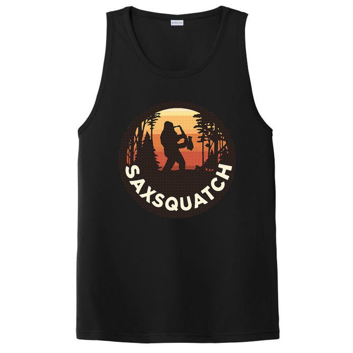 Retro Vintage Sax Squatch Yeti Bigfoot Playing Saxophone PosiCharge Competitor Tank