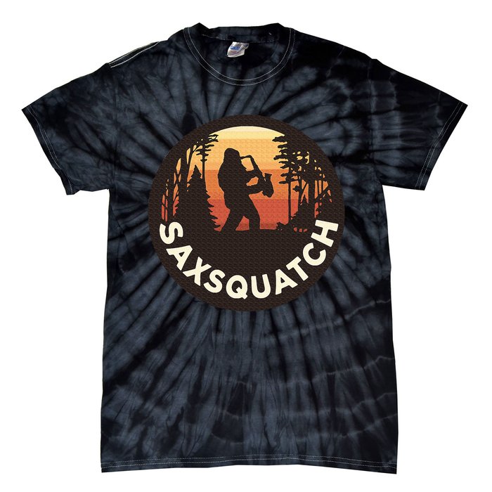 Retro Vintage Sax Squatch Yeti Bigfoot Playing Saxophone Tie-Dye T-Shirt