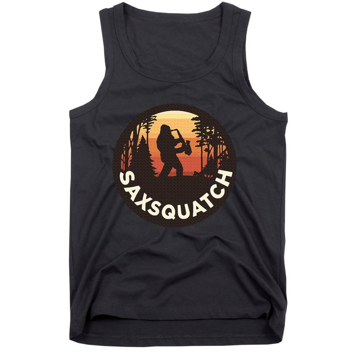 Retro Vintage Sax Squatch Yeti Bigfoot Playing Saxophone Tank Top