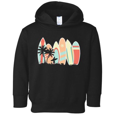 Retro Vintage Surfboard Surfing Surfboarder Wave Surfer Toddler Hoodie