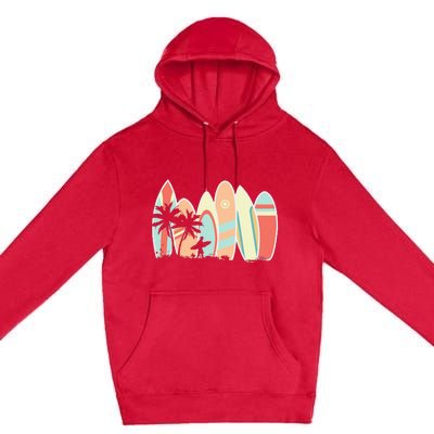 Retro Vintage Surfboard Surfing Surfboarder Wave Surfer Premium Pullover Hoodie