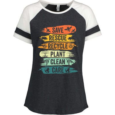 Retro Vintage Save Bees Rescue Animals Recycle Fun Earth Day Enza Ladies Jersey Colorblock Tee