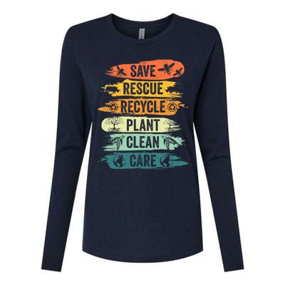 Retro Vintage Save Bees Rescue Animals Recycle Fun Earth Day Womens Cotton Relaxed Long Sleeve T-Shirt