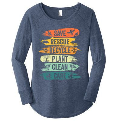 Retro Vintage Save Bees Rescue Animals Recycle Fun Earth Day Women's Perfect Tri Tunic Long Sleeve Shirt