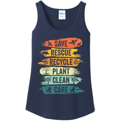 Retro Vintage Save Bees Rescue Animals Recycle Fun Earth Day Ladies Essential Tank