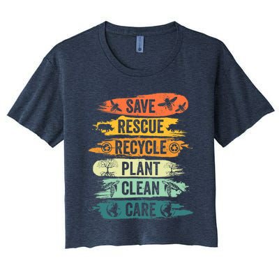 Retro Vintage Save Bees Rescue Animals Recycle Fun Earth Day Women's Crop Top Tee