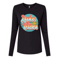 Retro Vintage Sunset Lake Vibes Summer Vacation Womens Cotton Relaxed Long Sleeve T-Shirt