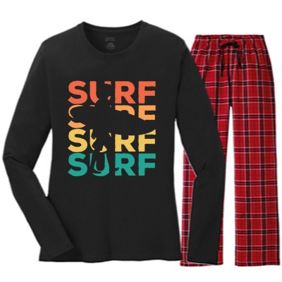 Retro Vintage Surfing Gift For Surfers Women's Long Sleeve Flannel Pajama Set 