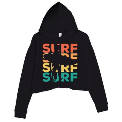 Retro Vintage Surfing Gift For Surfers Crop Fleece Hoodie