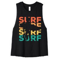 Retro Vintage Surfing Gift For Surfers Women's Racerback Cropped Tank