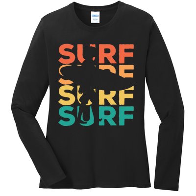 Retro Vintage Surfing Gift For Surfers Ladies Long Sleeve Shirt