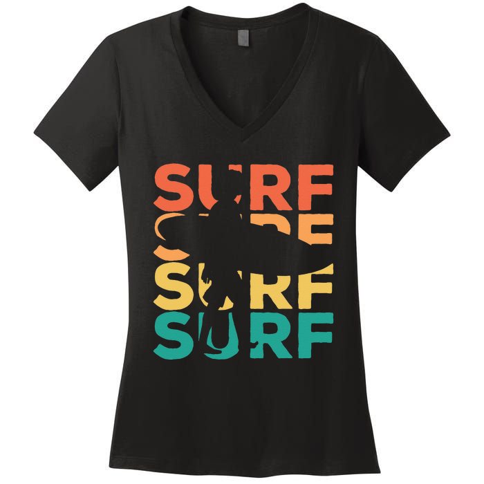 Retro Vintage Surfing Gift For Surfers Women's V-Neck T-Shirt