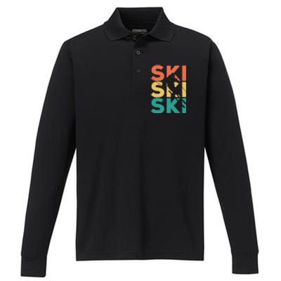 Retro Vintage Skiing Gift For Skiers Gift Performance Long Sleeve Polo