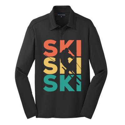 Retro Vintage Skiing Gift For Skiers Gift Silk Touch Performance Long Sleeve Polo