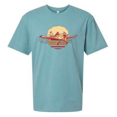 Retro Vintage Sunset Airplane Sueded Cloud Jersey T-Shirt