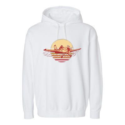 Retro Vintage Sunset Airplane Garment-Dyed Fleece Hoodie