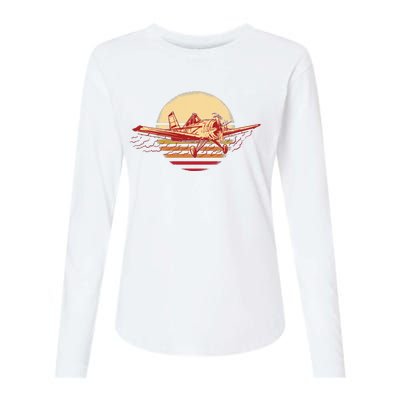 Retro Vintage Sunset Airplane Womens Cotton Relaxed Long Sleeve T-Shirt