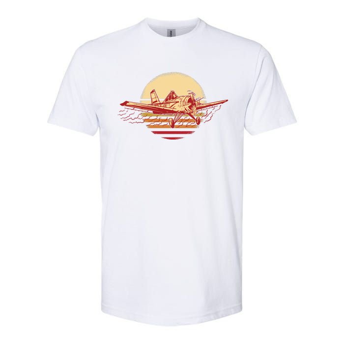 Retro Vintage Sunset Airplane Softstyle CVC T-Shirt