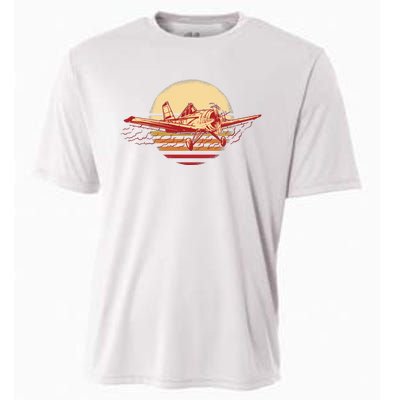 Retro Vintage Sunset Airplane Cooling Performance Crew T-Shirt